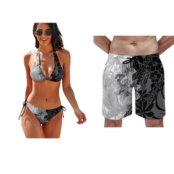 Bărbați Athleisure pantaloni Scurți de Plajă Plaja de Cuplu de costume de Baie Hawaii, Vacanta, Cuplu de costume de Baie Set de Bikini Sexy Femei Joase Design