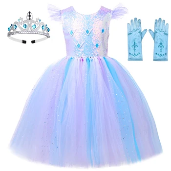 Printesa Elsa Costume pentru Fete de Halloween Petrecere de Carnaval Tul Rochii Sclipitoare de Zăpadă Regina Cosplay Rochie Tutu Copii Haine de Lux