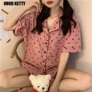 Vara Moda Coreeană Pijamale Femei De Vară Drăguț Desen Animat Elegant Cu Maneci Scurte Cardigan Casual Harajuku Liber Îmbrăcăminte Exterioară Homewear