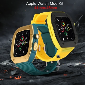 Din Oțel inoxidabil Caz, Stabilite pentru Apple Watch Seria 9 8 7 44mm 45mm Ultra 49mm Curea Bandă de Cauciuc Iwatch Sport Modificarea Kit Metal