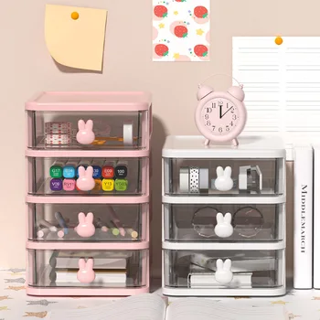 Transparent Desktop Cutie de Depozitare cu Iepurasul Design - Stil Sertar Esențiale pentru Back-to-Școală Perfectă pentru Organizarea de produse Cosmetice