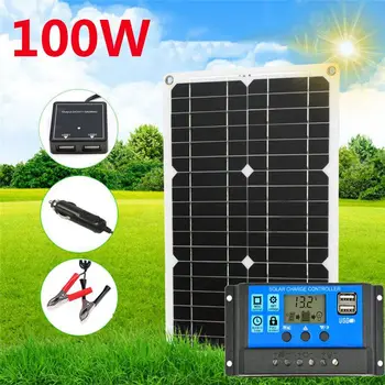 100W Panou Solar Kit 18V /5V Dual Port USB de Pe Grila de Celule Solare Monocristaline Incarcator + 10-60A Controler Solar pentru Mobie Telefon