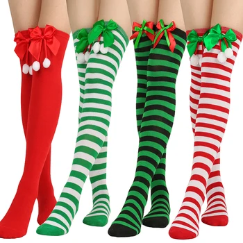2024 De Femei Șosete Crăciun Bowknot Mingea Peste Genunchi Șosete Cu Dungi Pentru Fete Coapsa Inalta Șosete De Bumbac Lungi Ciorapi