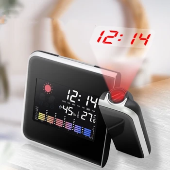 Alarma Ceas cu Proiectie Pe Tavan, Pe Perete USB Alimentat Digital Cu Termometru Higrometru Calendar Snooze Masă Desktop Acasă