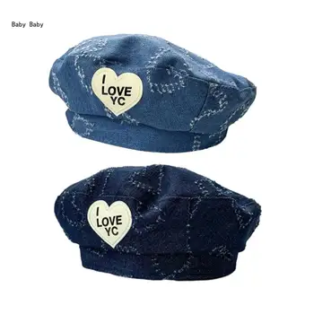 La modă Copil de Jeans Pălărie Elegant si Unic Fete Jeans Bereta Pălărie cu Inima de Design Artist Capac Capac de Cald pentru Fete