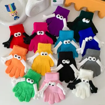 Drăguț Ecran Tactil mână în Mână Magnetic Mănuși Tricotate Cald Deschide Degete Copii Mănuși Mare cu Ochi de Papusa