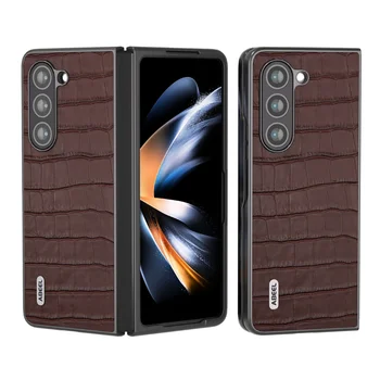 Autentic Caz de Telefon Pentru Samsung Galaxy Z Fold 5 Caz de Crocodil dungă Cutanată Spate Shell Acoperire din Piele Pentru Samsung Z Fold5 Caz