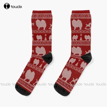 Urât Pulover De Crăciun Dog Edition - Spitz Red Socks Mens Șosete De Crăciun, Anul Nou, Ziua Recunostintei Cadou Personalizat