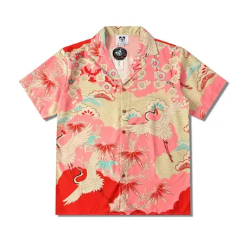Y2K Vara New Vintage Casual Supradimensionate Om Îmbrăcăminte de Plajă din Hawaii Tricou Trendyol Mens Macara Print Short Sleeve Tricouri Roz