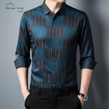 De înaltă Calitate pentru Bărbați Tricou de Imprimare de Moda Primavara Toamna cu Maneci Lungi coreean Slim Fit Camisa Masculina Haine Barbati
