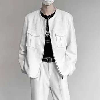 SYUHGFA Elgance Sacou Alb Haina Pentru Barbati coreea Style Moda Nișă Design Casual Îmbrăcăminte de Culoare Solidă Toamna anului Nou Trend
