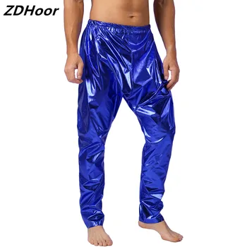 Mens Elegant Metalic Strălucitor Pantaloni Lungi de Culoare Solidă Centura Elastica Lightweight Pantaloni Harem pentru Etapa de Performanță