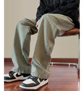 Blugi Barbati Stil American 2023 Primavara/Vara Noi Vrac Brand de Moda Pantaloni de Bumbac pentru Bărbați Talie Elastic Direct Pantaloni Casual