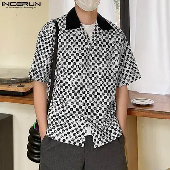 INCERUN Sus 2023 Stil coreean Bărbați de Culoare de Contrast Amuzant Zaruri Tricouri Imprimate Casual la Modă, cu Mâneci Scurte Rever Bluza S-5XL