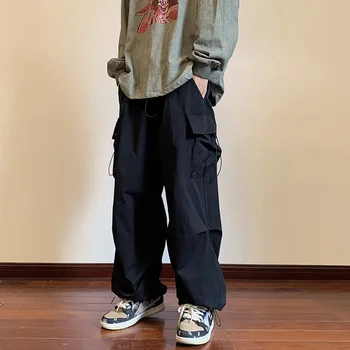Oamenii Solid Pantaloni De Marfă 2023 Harajuku Hip Hop Elastic Talie Pantaloni Largi Streetwear De Sex Masculin Casual, Buzunare Cordon Pantaloni Largi
