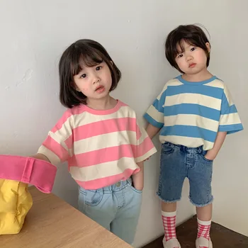 Imbracaminte copii 2023 Nou la Modă Stil coreean Primavara-Vara cu Dungi Tricou Baieti si Fete Copil Drăguț Maneca Scurta Top