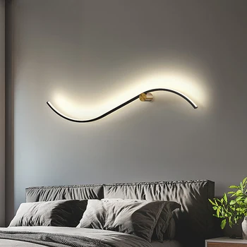 Noi Modernă cu LED-uri Lumini de Perete Simplu de Aur Negru Living Sufragerie Dormitor Noptieră Veranda, Hol Lung Lampa Interior LED-uri de Iluminat de Perete