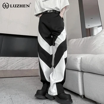 LUZHEN Noi Oamenii Largi Culoare de Contrast Despicare Design Elegant Pantaloni Original High Street Largi Picior Drept Pantaloni Trendy 862393