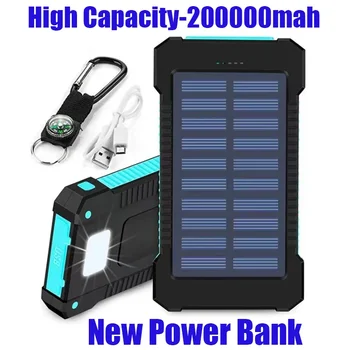Original 200Ah în aer Liber, Solar Portabil Putere Banca Impermeabil USBcompass Încărcător Extern pentru IPhone SmartphonePower BankLEDLight