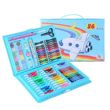 Roz Albastru Copii Pictura Desen Perie Setați Graffiti Vopsea Jucării Watercolor Pen Arta de Învățare Papetărie Caseta de Jucărie pentru Copii 86Pcs/set