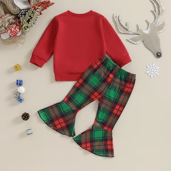 Fetite Costum de Crăciun Scrisori de Imprimare Tricou Topuri cu Pantaloni Flare 2 buc Haine Drăguț