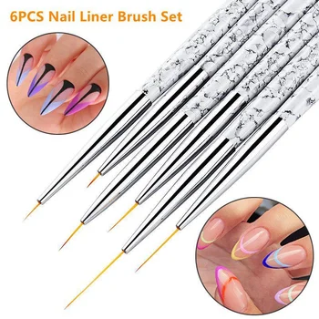 6PCS Nail Art Liner Brush Set de Marmură Albă Model French Stripe Line Pictura Desen de Flori Pen