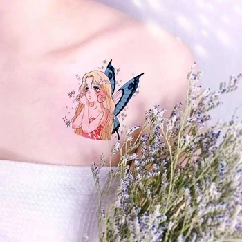 2023 Fată Zână Fluture Impermeabil Tatuaje Temporare Autocolante pentru Copii Tatuaj Fals pentru Femei Faux Tatouage de Arta Drăguț Tatuagem