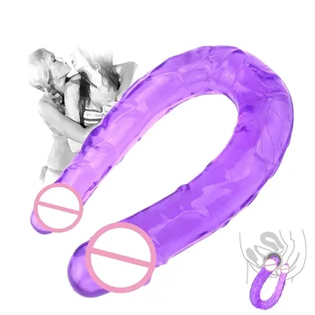 U Forma Jeleu Cap Dublu Vibratoare Pentru Vagin Vibrator Anal Artificial Penis Realist Penis Artificial Jucarii Sexuale Pentru Femei Lesbiene Masturbatori