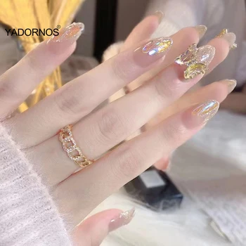 Coreeană Unghii False 24buc Lucios Apăsați Pe Unghii Glitter 3D Fluture cu Sclipici Diamond Design pentru Nunta Mireasa Elementele de Transport Gratuit