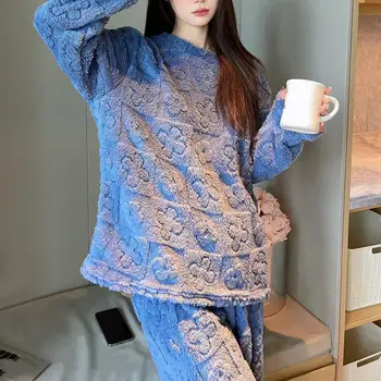 Calde de Piele-friendly Femei Pijamale de Iarnă Confortabil Pijama Set de 2 piese pentru Femei Fleece Homewear Îngroșat cu Caldura pentru Final