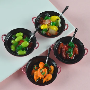 Casă de păpuși în Miniatură DIY Accesorii Mini Metal Oală de Gătit cu Alimente de Simulare Ustensile de Bucătărie Model de Papusa Casa Decor