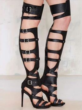2022 negru gladiator sandal cizme de moda catarama vara coapsei cizme înalte tocuri inalte sandale femei de dimensiuni mari doamnelor pantofi