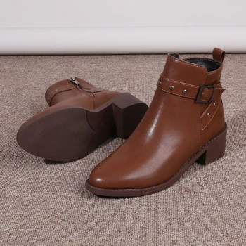 2023 Pantofi pentru Femei Concis Fermoar Glezna Cizme pentru Femei Toc Pătrat Solid Cald Doamnelor Cizme Moderne Centura Cataramă Pantofi Doamnelor