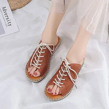 2023 noi de vara femeii dantela-up papuci de moda plat pentru femei pantofi pentru femei papuci confortabile open-toe pantofi pantofi mari