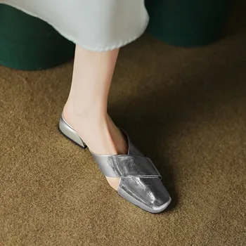 Versatil cap pătrat scobite temperament, la modă Baotou semi trailer, 2023 vară nouă nișă țesute leneș pantofi pentru femei