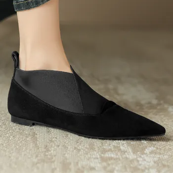 A subliniat toe flats pantofi pentru femei din piele naturală piele elastic tesatura mozaic slip-on espadrile casual de zi cu zi pantofi femei
