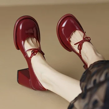 Arc Indesata Mary Jane Pantofi Femei Lolita Pantofi Cu Tocuri De 2024 De Primăvară Brand Nou Sandale Elegante Rochie Retro Zapatos Mujer Pompe