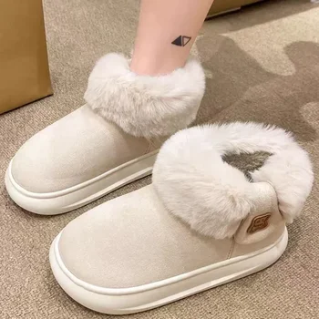 2023 Iarna Moda Rotund Toe Cizme Femei Pluș, tv cu Toc Pantofi Elegante pentru Femei piele de Căprioară Cizme de Zapada Zapatos De Mujer