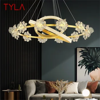 TYLA Aur de Lux, Candelabre de Lumină Moderne Crystal LED Alamă Lampă de Pandantiv Floare Acasă de Prindere pentru Camera de zi