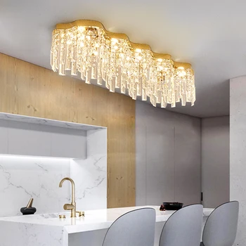 Val lung Marginea de la Distanță Estompat LED Lumini Plafon pentru Decor Sala de Mese Aur Lămpi de Tavan Modern Decor Acasă de Lux Cristal