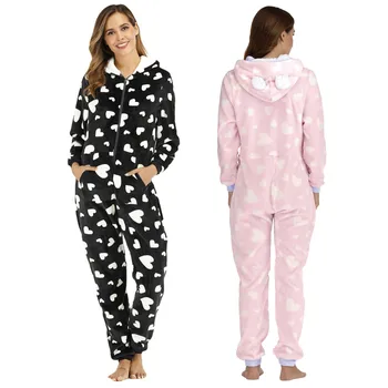 Salopete Pentru Femei Lână De Pluș Pijamale De Imprimare Pijamale Cu Gluga, Salopeta Clubwear Pijamale Salopetă