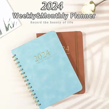Jurnal Notepad 2024 Planificator Săptămânal Notebook Cadou Jurnal A5 Agenda cu Buna Primă Scris Îngroșat Pagini Bobina Inel Legat