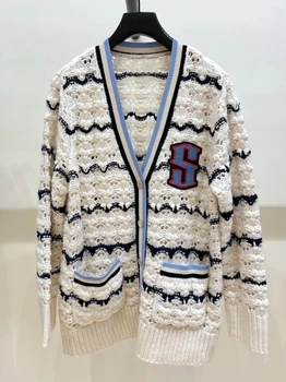 Brand De Lux De Designer Scrisoare Knit Cardigan Pentru Femei Tricotaje Strat De Top Pulover Rochie 2023 Iarna Femeie Haina Îmbrăcăminte