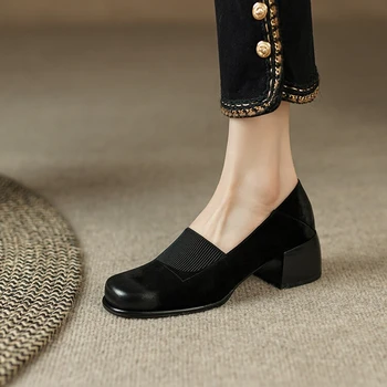 2023 Primăvară Femei Mocasini de Oaie piele de Căprioară Pantofi pentru Femei Piața de la Picior Toc Indesata Pantofi Slip-On pentru Femei Pompe Concis Manual Pantofi
