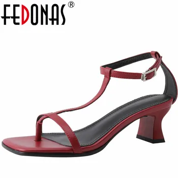 FEDONAS T-Curea Bandă Îngustă Femei Sandale de Vară Tocuri Groase din Piele Matură Birou Elegant Lady Pantofi de Partid Femeie Pompe