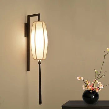 Noul Material Chinezesc Lampă De Perete Living Retro Ciucure De Mână-Pictat De Bambus Albastru Și Alb Portelan Dormitor Lampă De Noptieră