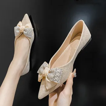 Noul Luciu De Cristal Funda Mare Femei Pantofi Plat 2024 Moda De Primăvară A Subliniat Toe Superficial Balerina Doamnelor Elegante Office Toc Plat
