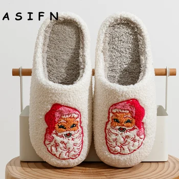 ASIFN de Iarnă crăciun Moș Crăciun Papuci de Blană Houseshoes Femei Confortabil Acasă Plat Slip-on Dormitor Drăguț Roz Petrecere de Crăciun Pantofi