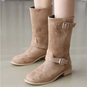 Cataramă de Pin Design Retro Femei Cizme 2023 Toamna Iarna Cizme cu Platforma Confortabil la Mijlocul Toc Doamnelor Cizme Jumătatea Vițel Zapatos Mujer