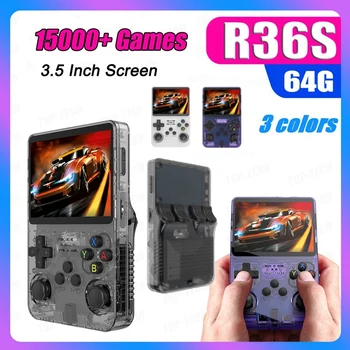 R36S Retro Joc Consola 64GB 15000+ Jocuri Linux Sistem de 3.5 Inch IPS Ecran Portabil de Buzunar Jucător de Joc Pentru Copii